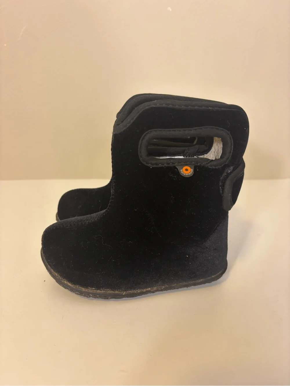 Bogs Baby Black Velvet Pull-On Winter Boots with Side Handle 6